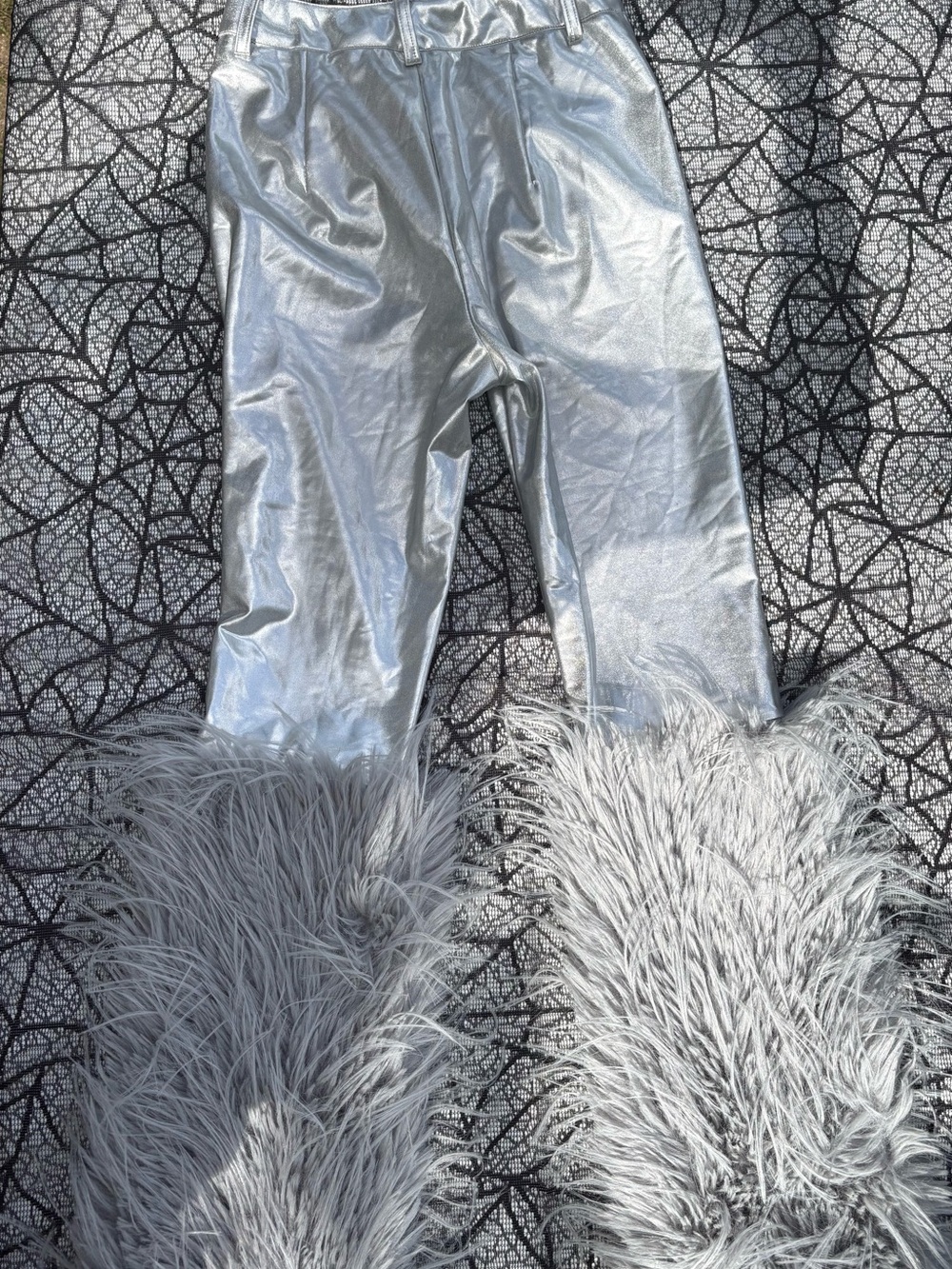 Hot & Delicious Metallic Silver Leggings with Flared Faux-Fur Cuffs